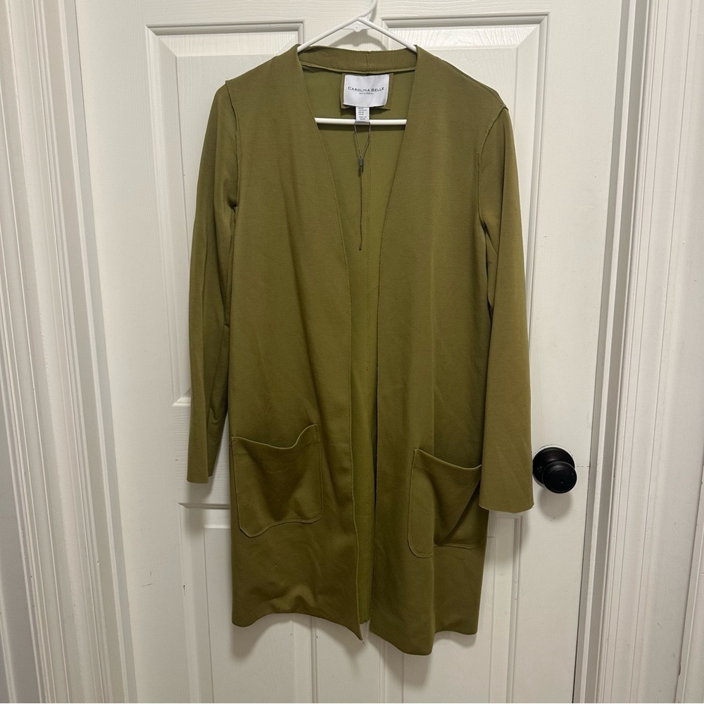 Carolina Belle Montreal Duster Jacket Green Coat Raw Edge Pockets Size XS